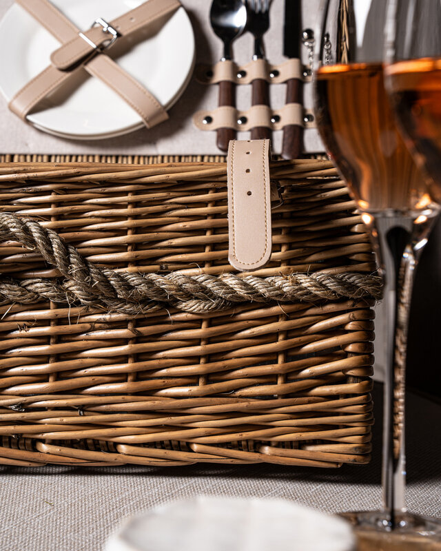 PTMD Picknickmand 2-Persoons Naturel Riet - Compleet - Koeltas