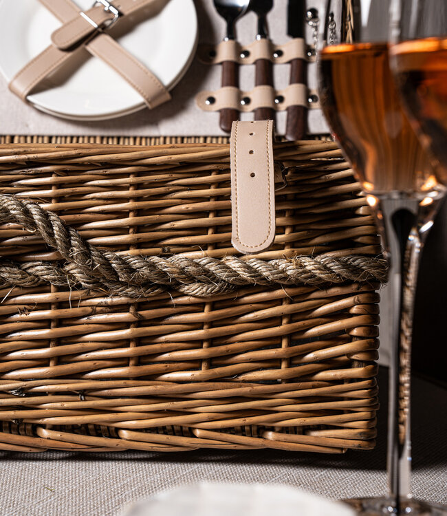 PTMD Picknickmand 2-Persoons Naturel Riet - Compleet - Koeltas
