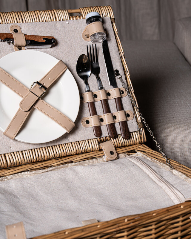 PTMD Picknickmand 2-Persoons Naturel Riet - Compleet - Koeltas