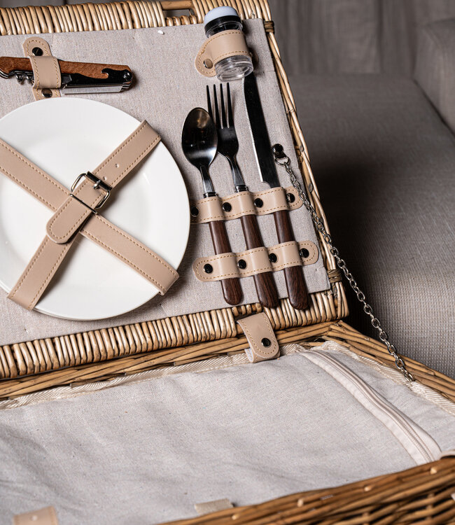 PTMD Picknickmand 2-Persoons Naturel Riet - Compleet - Koeltas