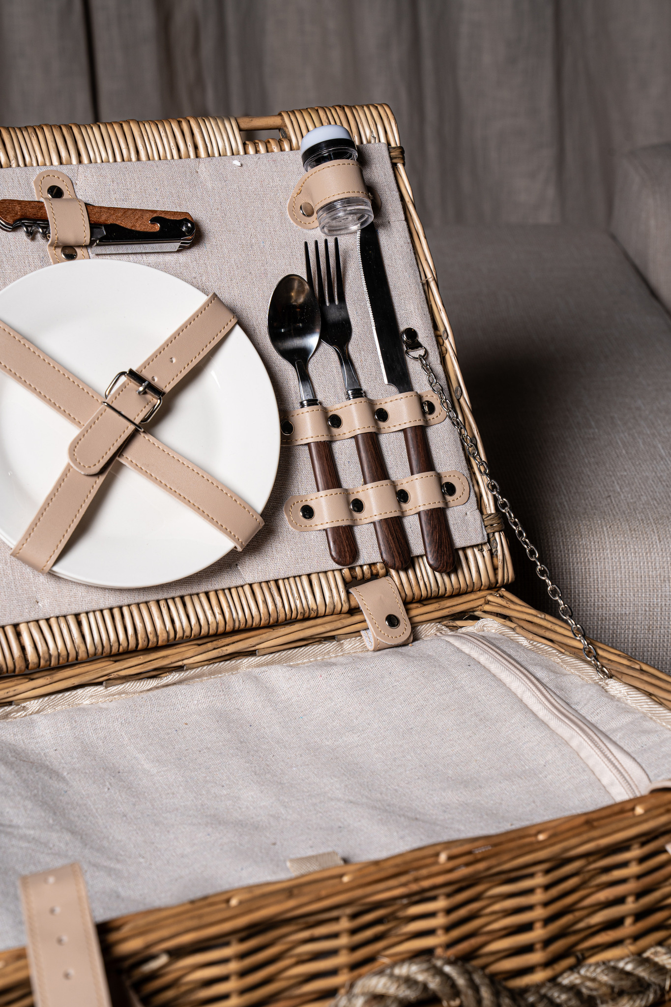 PTMD Picknickmand 2-Persoons Naturel Riet - Compleet - Koeltas