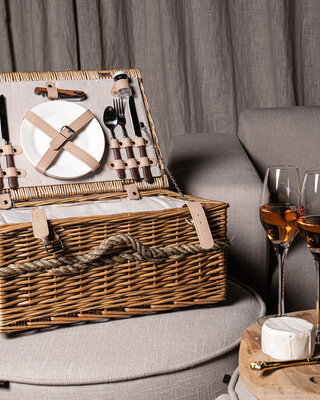 PTMD Picknickmand 2-Persoons Naturel Riet - Compleet - Koeltas