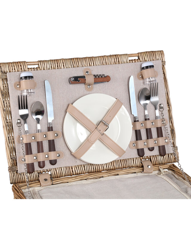 PTMD Picknickmand 2-Persoons Naturel Riet - Compleet - Koeltas