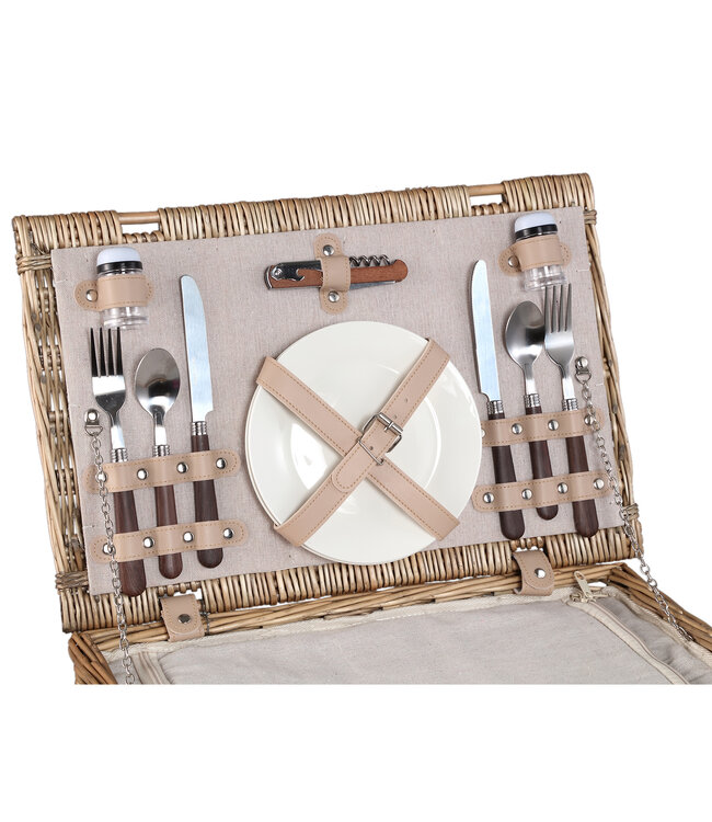 PTMD Picknickmand 2-Persoons Naturel Riet - Compleet - Koeltas