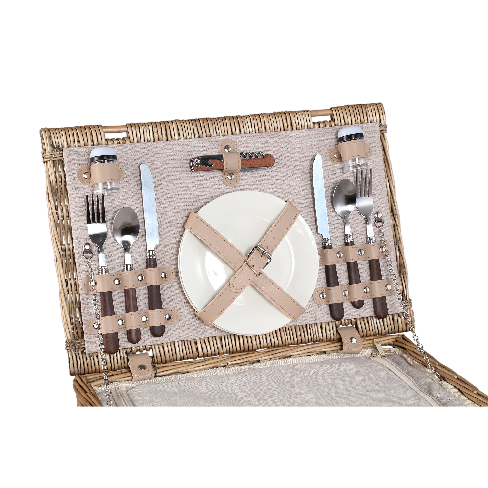 PTMD Picknickmand 2-Persoons Naturel Riet - Compleet - Koeltas