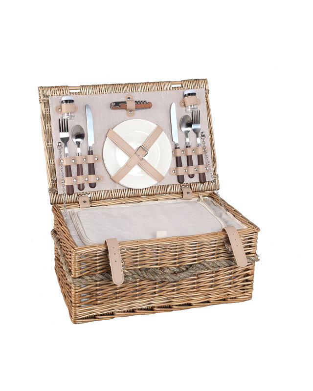 PTMD Picknickmand 2-Persoons Naturel Riet - Compleet - Koeltas