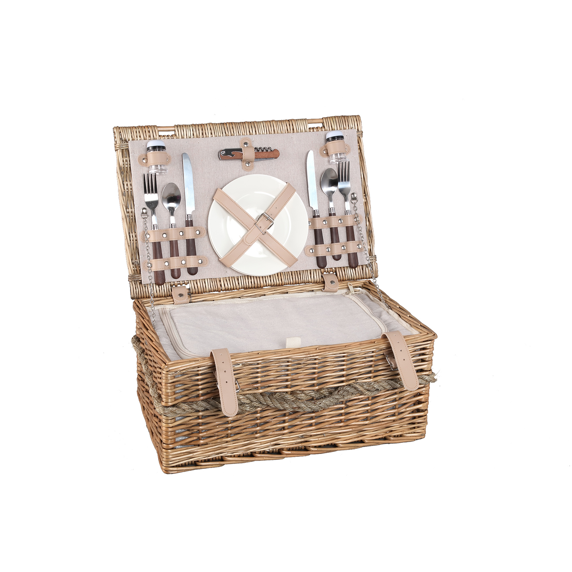 PTMD Picknickmand 2-Persoons Naturel Riet - Compleet - Koeltas