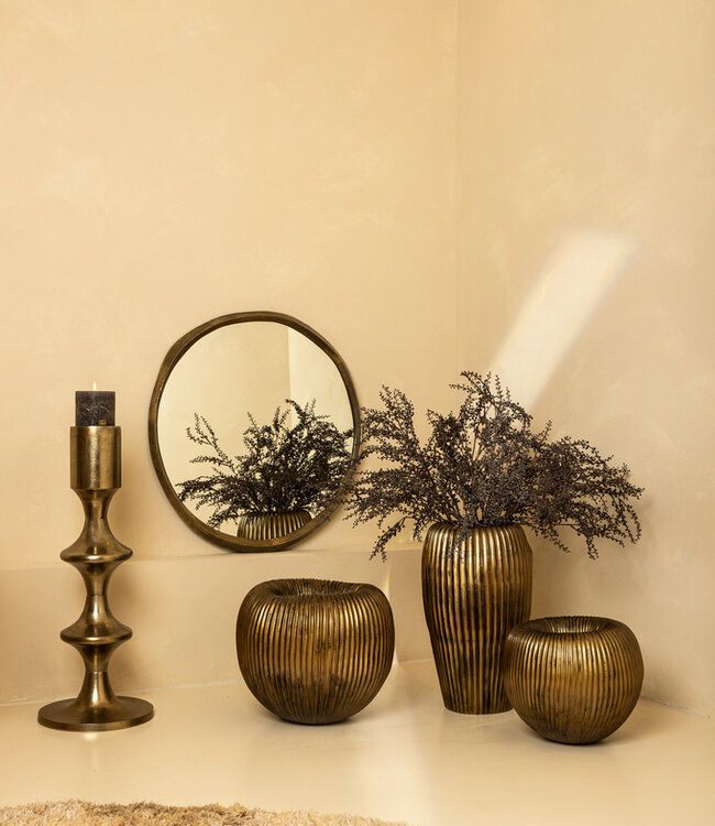 PTMD Limera Messing Aluminium Ronde Spiegel met Onregelmatige Rand S