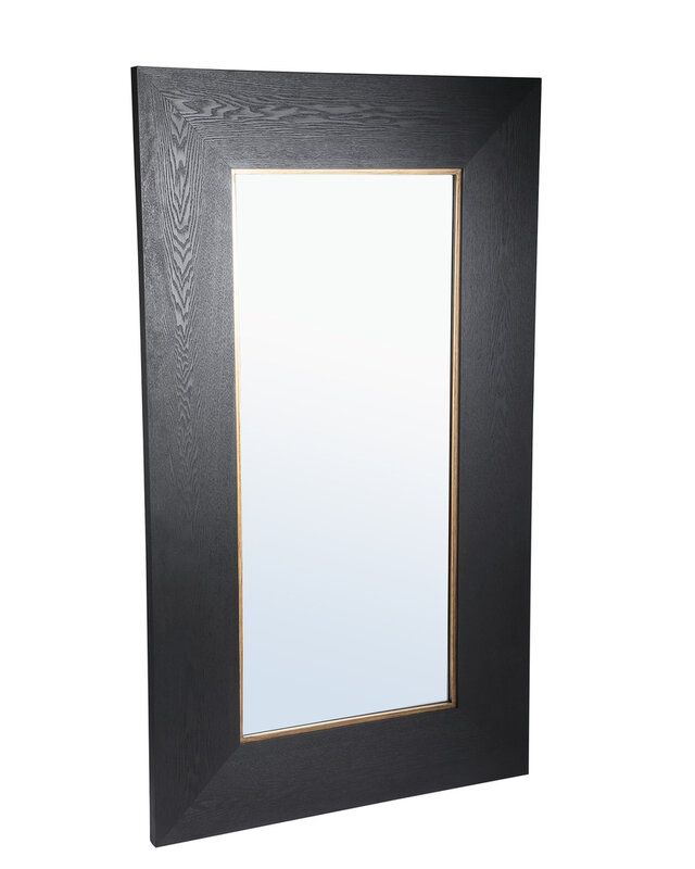 PTMD Zwarte Houten Spiegel Tiess Met Gouden Rand S