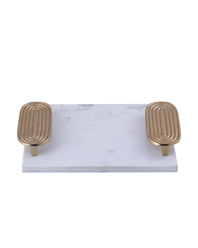 PTMD Wit Marmeren Dienblad | Gouden Handvaten | H5 x B30 x D23 cm