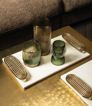 PTMD Wit Marmeren Dienblad | Gouden Handvaten | H5 x B30 x D23 cm