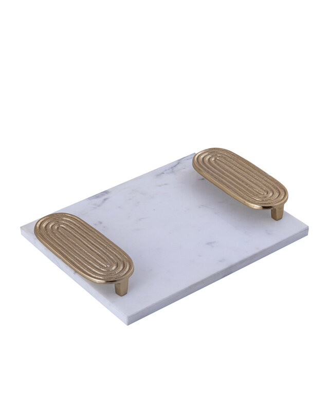 PTMD Wit Marmeren Dienblad | Gouden Handvaten | H5 x B30 x D23 cm
