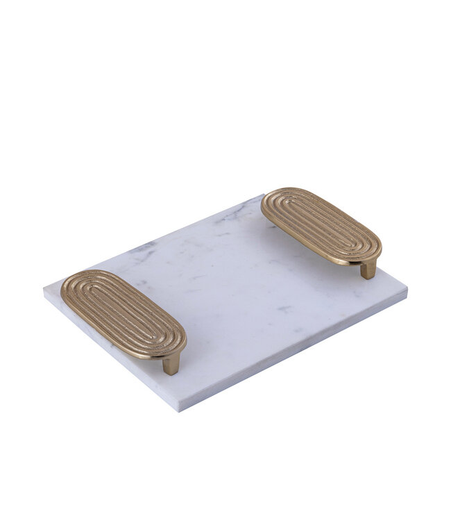 PTMD Wit Marmeren Dienblad | Gouden Handvaten | H5 x B30 x D23 cm