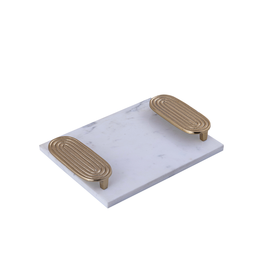 PTMD Wit Marmeren Dienblad | Gouden Handvaten | H5 x B30 x D23 cm