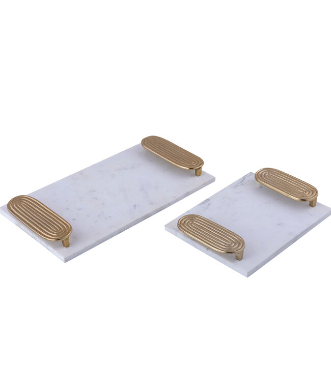 PTMD Wit Marmeren Dienblad | Gouden Handvaten | H5 x B30 x D23 cm