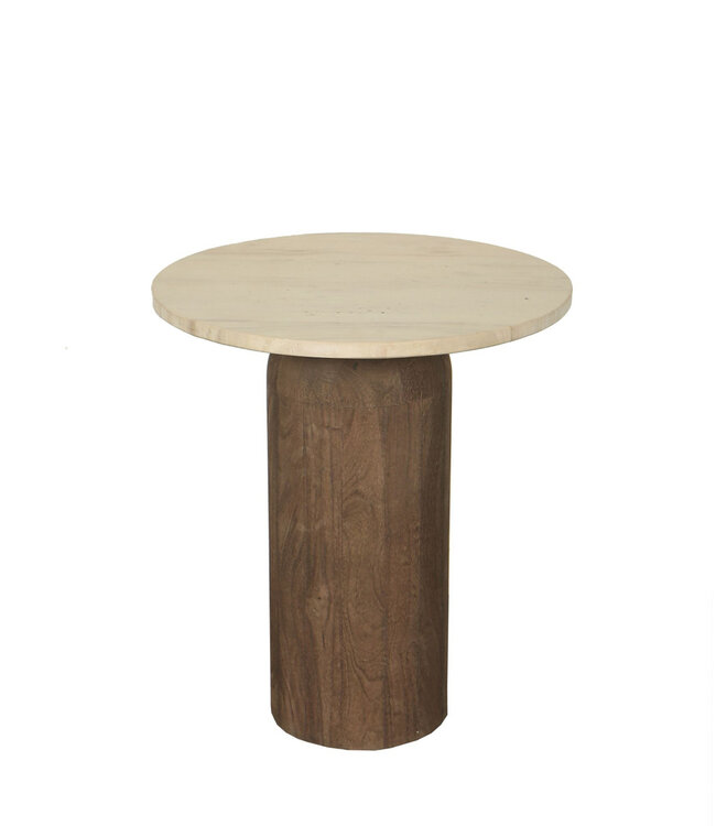 PTMD Liora Mangohouten Bijzettafel | Marmer Blad | H50 x D45 cm