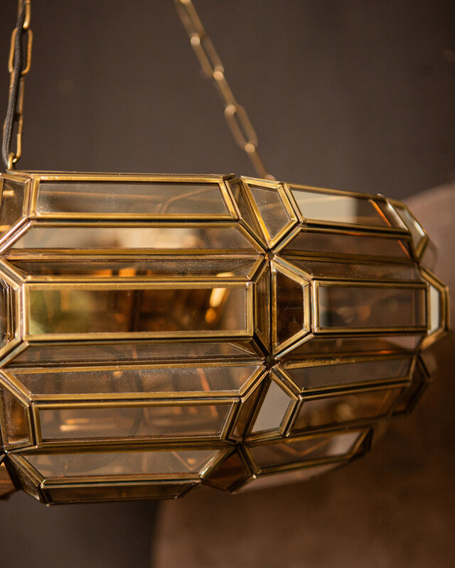 PTMD Thyro Antiek Messing Glas Amber Donut Lamp