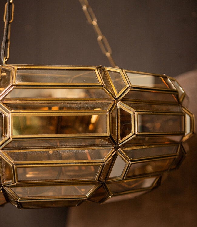 PTMD Thyro Antiek Messing Glas Amber Donut Lamp