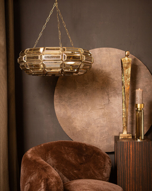 PTMD Thyro Antiek Messing Glas Amber Donut Lamp