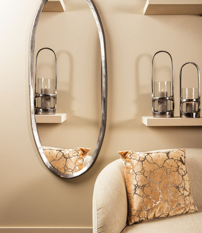 PTMD Limera Nikkel Aluminium Ovaal Spiegel met Onregelmatige Rand M