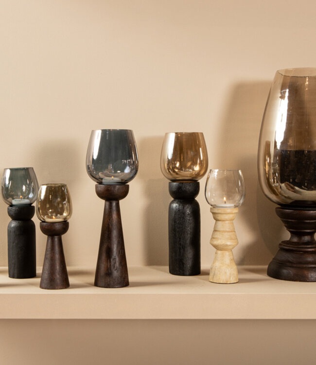 PTMD Qez Zwart Mangohout Stormlicht Rookglas XL