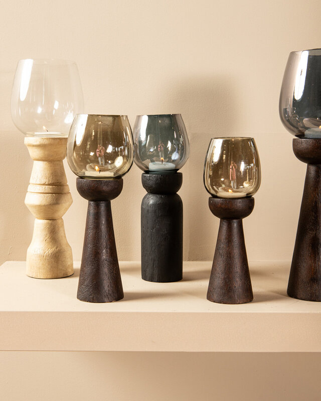 PTMD Qez Zwart Mangohout Stormlicht Rookglas XL
