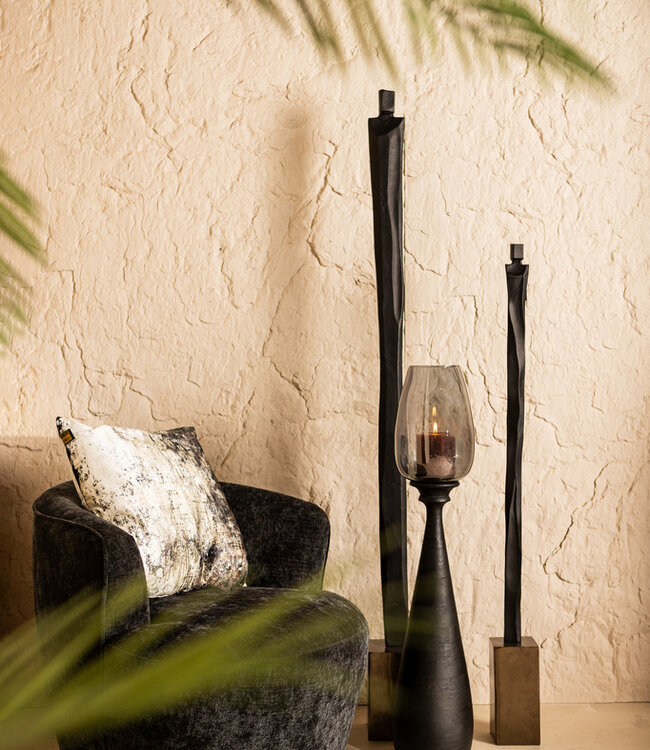 PTMD Midi Zwart Mangohout Stormlicht Rookglas M