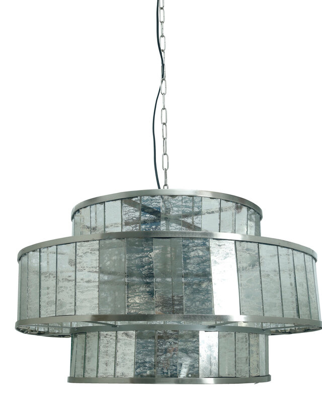 PTMD Hanglamp van antiek rond glas met messing ijzeren afwerking.