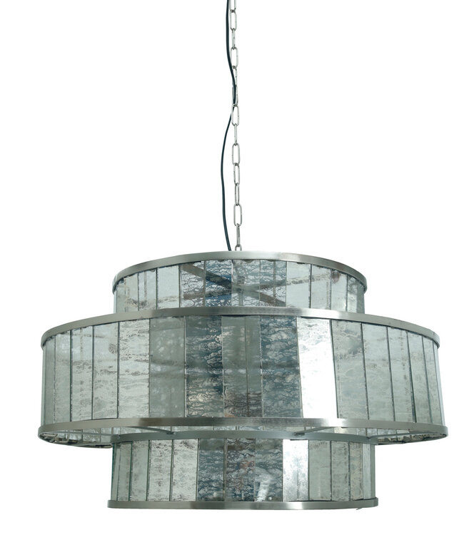 PTMD Hanglamp van antiek rond glas met messing ijzeren afwerking.