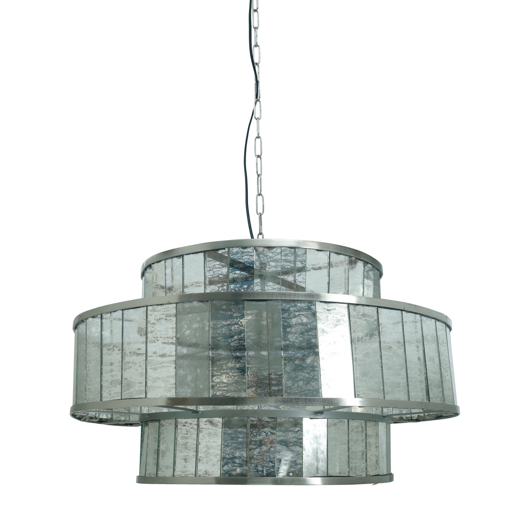 PTMD Hanglamp van antiek rond glas met messing ijzeren afwerking.