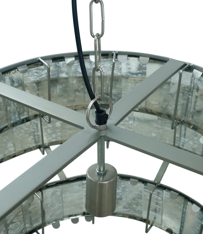 PTMD Hanglamp van antiek rond glas met messing ijzeren afwerking.