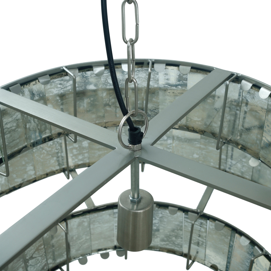 PTMD Hanglamp van antiek rond glas met messing ijzeren afwerking.