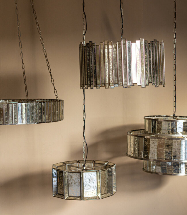 PTMD Hanglamp van antiek rond glas met messing ijzeren afwerking.