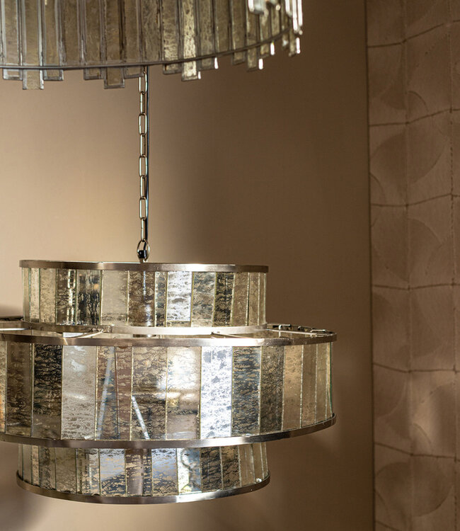 PTMD Hanglamp van antiek rond glas met messing ijzeren afwerking.