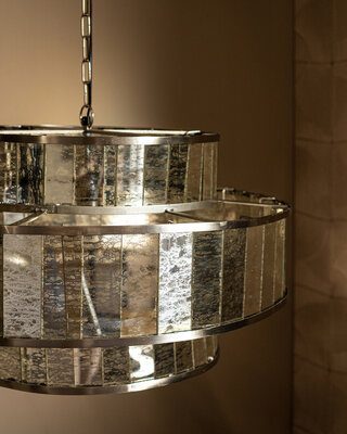 PTMD Hanglamp van antiek rond glas met messing ijzeren afwerking.