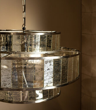 PTMD Hanglamp van antiek rond glas met messing ijzeren afwerking.