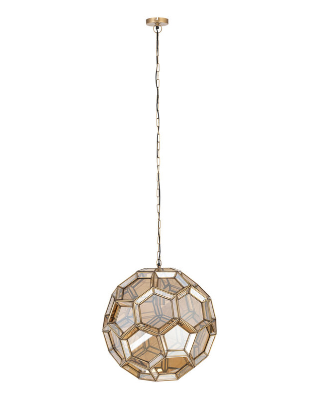 PTMD Thyro Antiek Messing Glas Amber Bal Lamp