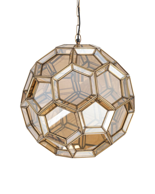 PTMD Thyro Antiek Messing Glas Amber Bal Lamp