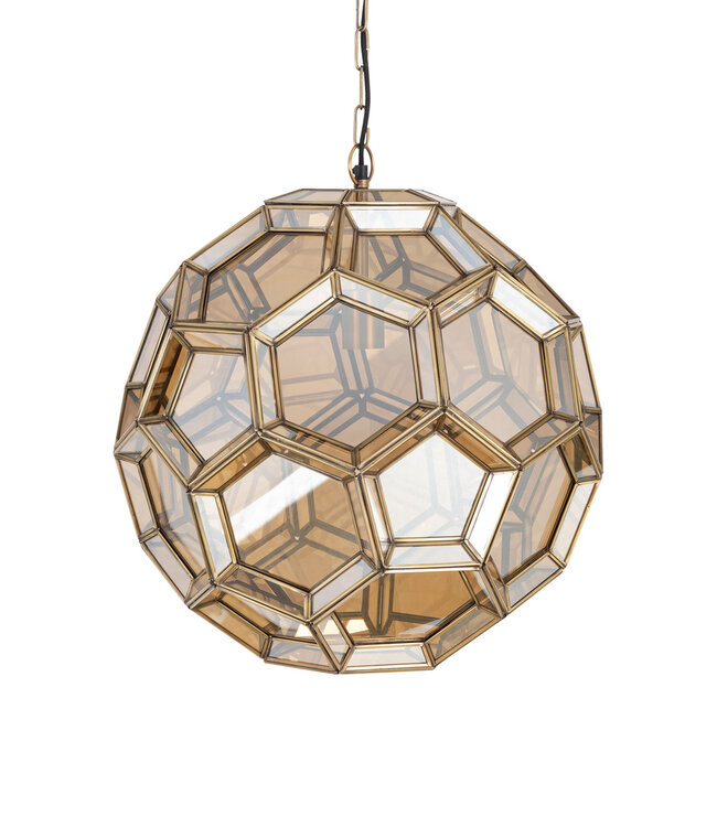 PTMD Thyro Antiek Messing Glas Amber Bal Lamp