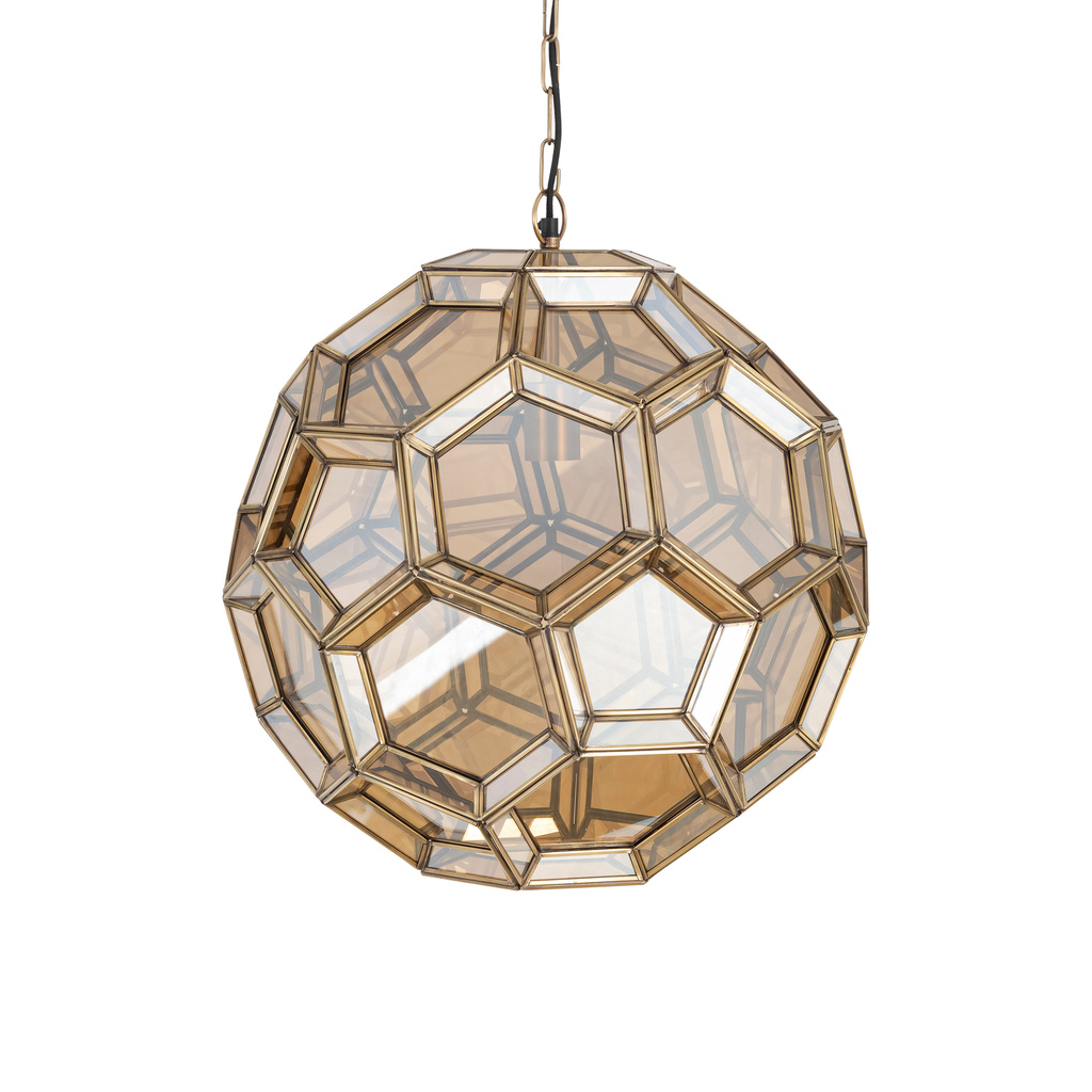 PTMD Thyro Antiek Messing Glas Amber Bal Lamp