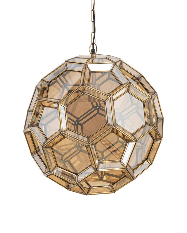 PTMD Thyro Antiek Messing Glas Amber Bal Lamp