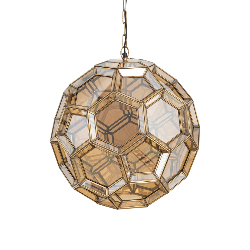 PTMD Thyro Antiek Messing Glas Amber Bal Lamp