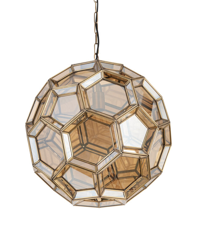PTMD Thyro Antiek Messing Glas Amber Bal Lamp