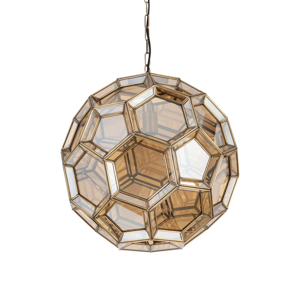 PTMD Thyro Antiek Messing Glas Amber Bal Lamp