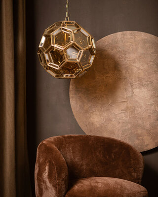 PTMD Thyro Antiek Messing Glas Amber Bal Lamp