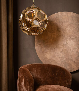 PTMD Thyro Antiek Messing Glas Amber Bal Lamp