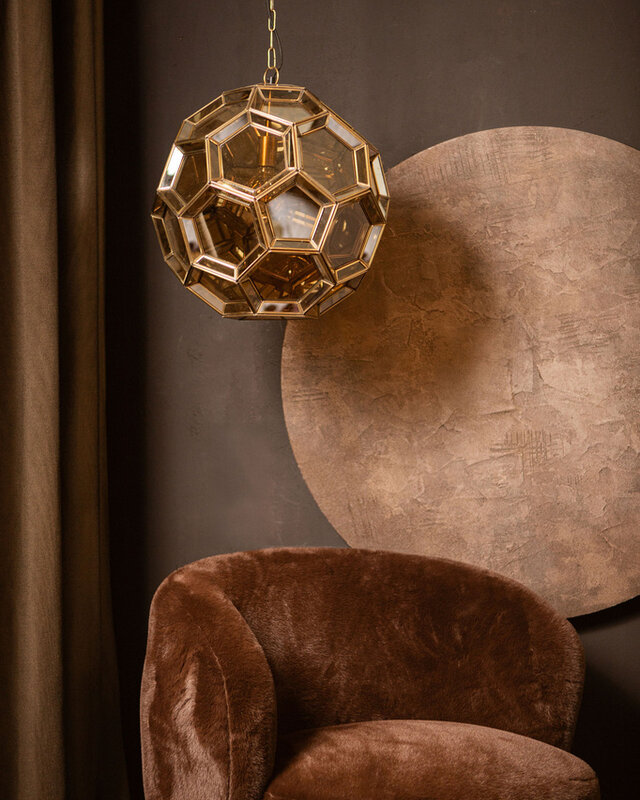 PTMD Thyro Antiek Messing Glas Amber Bal Lamp