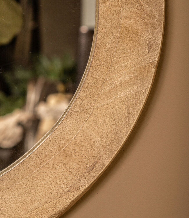 PTMD Noam Natuurlijke Mango Houten Ronde Spiegel L