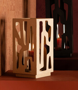 PTMD Dauwroomijzer Vierkante Stormlamp Met Glas S (set van 2)
