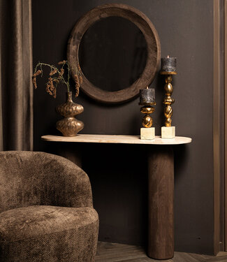 PTMD Noam Ronde Spiegel | Mangohout | Bruin | D70 cm